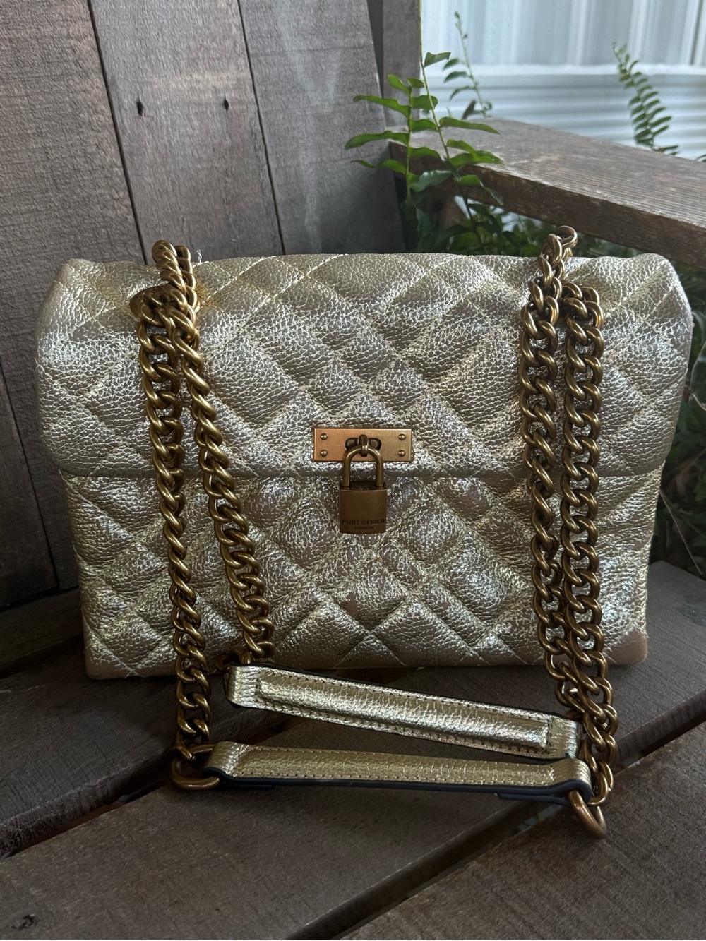 Kurt Geiger Medium Size London Brixton Quilted Leather Lock Bag
